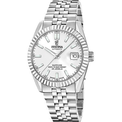 Automatic 41 mm Swiss automatic watch with fluted bezel and date bubble