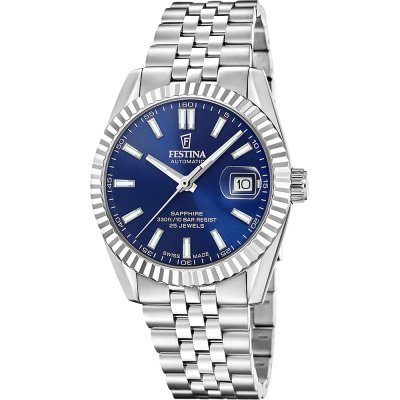Automatic 41 mm Swiss automatic watch with fluted bezel and date bubble