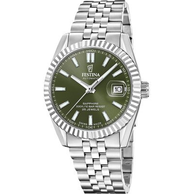 Automatic 41 mm Swiss automatic watch with fluted bezel and date bubble
