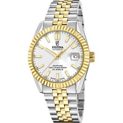 Automatic 41 mm Swiss automatic watch with fluted bezel and date bubble