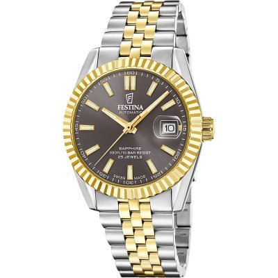 Automatic 41 mm Swiss automatic watch with fluted bezel and date bubble