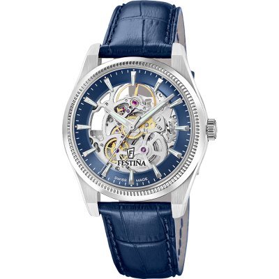 Automatic 40 mm Swiss automatic watch with skeleton dial