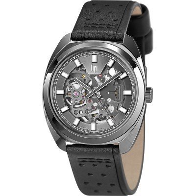 General De Gaulle 39 Black Auto Saphir 39 mm Tonneau shaped automatic 1950s designed watch with skeleton dial