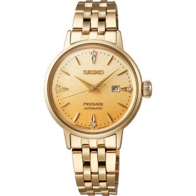 Presage - Cocktail Time ‘Eggnog’ 30.3 mm Automatic ladies watch with structured dial and diamonds